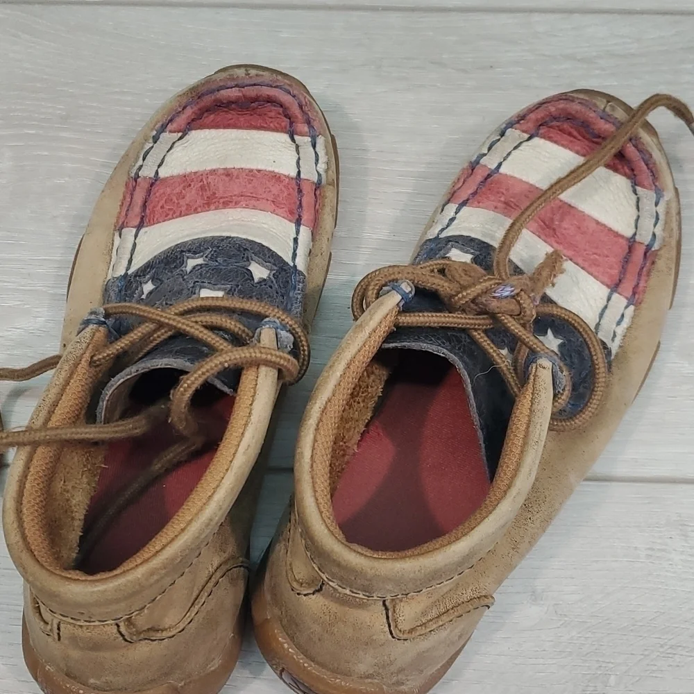 Twisted X Kids Boys Moc Hi Top American Flag Driving Shoes sz 12